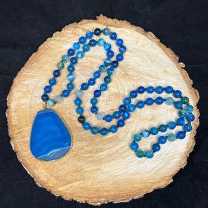 Blue Beaded Agate Mala Necklace